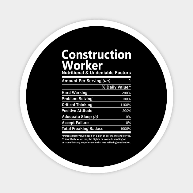 Construction Worker T Shirt - Nutritional and Undeniable Factors Gift Item Tee Magnet by Ryalgi